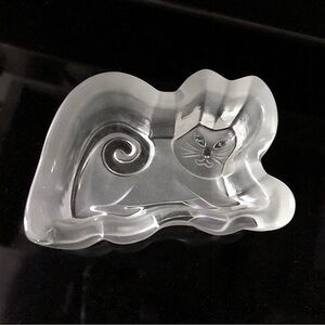 Vintage Walther Frosted & Clear Glass Cat Germany Candy Trinket Dish